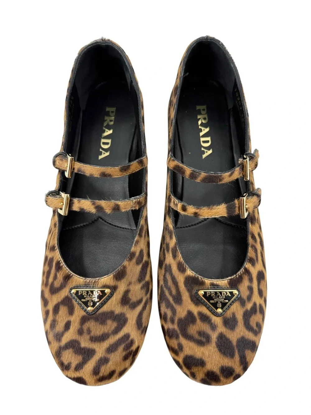 Prada Leopard Haircalf Double Strap Ballet Flats 38.5 US 8.5 NIB Current Style - Picture 9 of 17